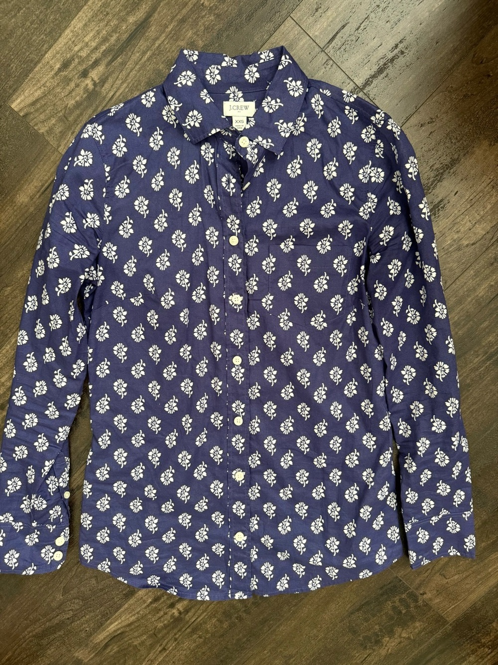 J.Crew Blue White Floral Button Down Shirt XXS Cotton Preppy Cottagecore Top